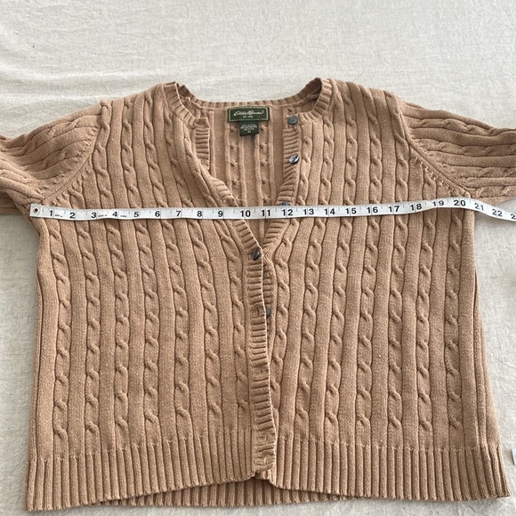 Eddie Bauer tan cable knit button up cardigan size m - Picture 6 of 7